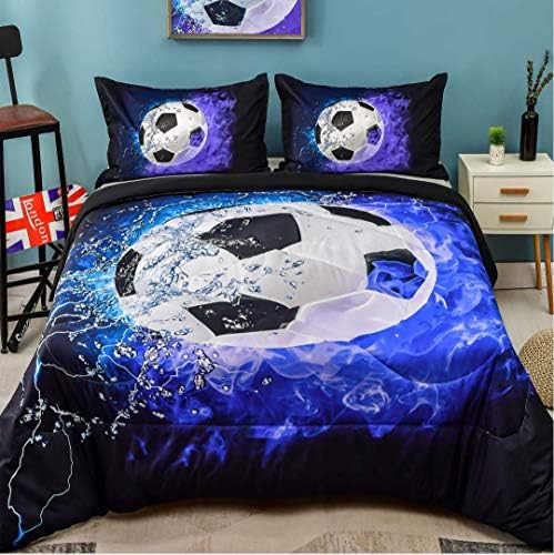 Andency Soccer Comforter Twin Set 2PC Blue Flame