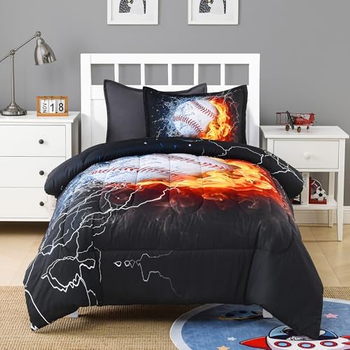 Andency 3D Baseball Comforter Twin Set 2Pcs