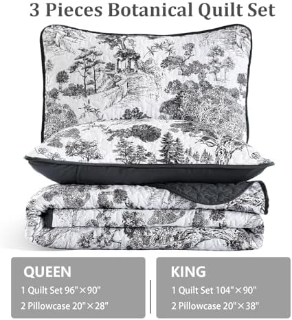 WONGS BEDDING Botanical Reversible Quilt Set King Size