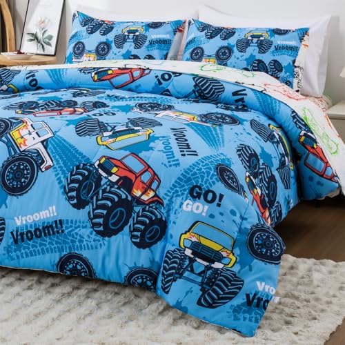 Holawakaka Boys Racing Truck Comforter Set with Sheets