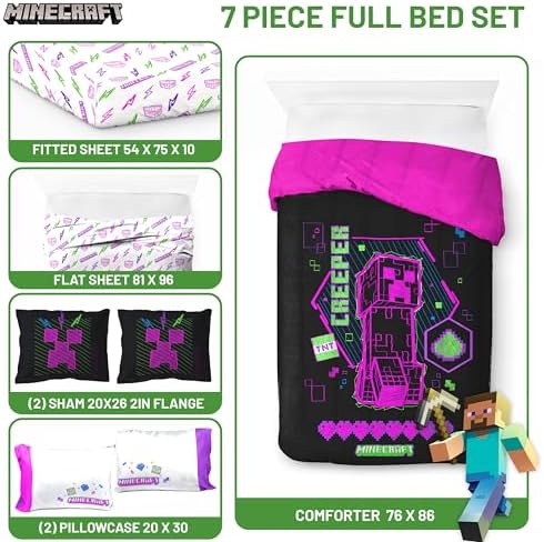 Minecraft Comforter Set - 7 Piece Neon Kids Bedding