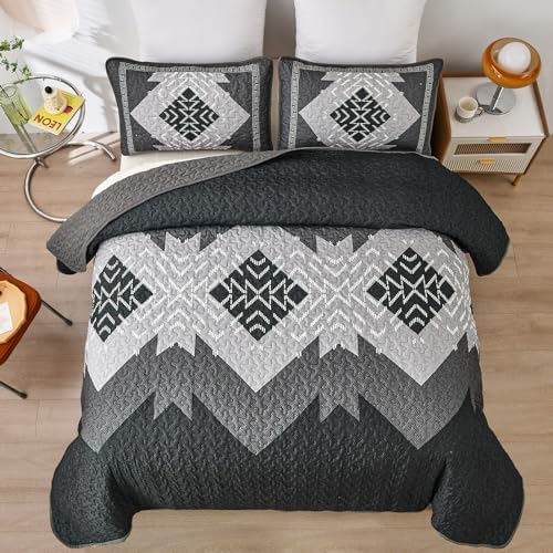 Dintszyayue Black Boho Quilt Set 3 Piece California King 1