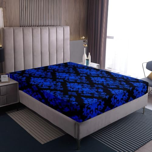 Erosebridal Gothic Blue Damask Fitted Twin Sheet Set