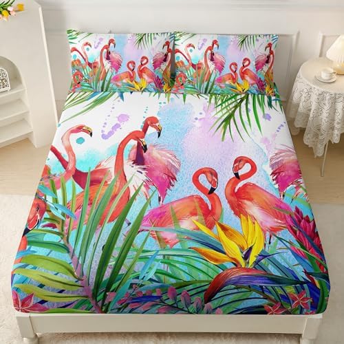 AILONEN Flamingo Fitted Sheet Set Twin XL
