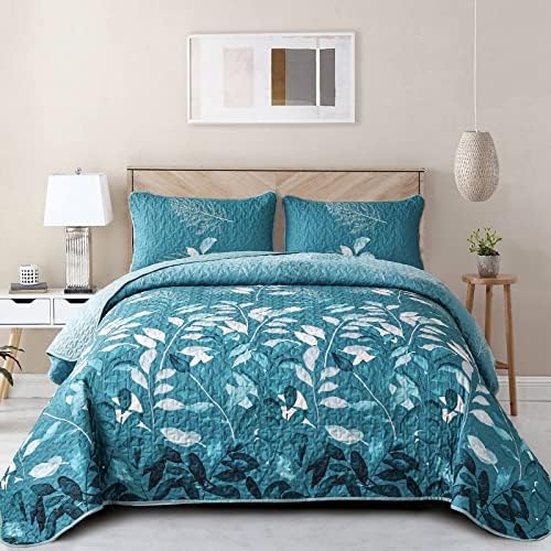 WONGS BEDDING Teal Floral Quilt Set 3PCS Full Size