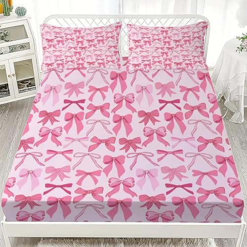 Pink Bow Kids Fitted Sheet Set with Pillowcases