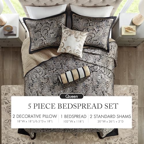 Madison Park Aubrey Reversible Bedspread Set 5 Piece Queen Black