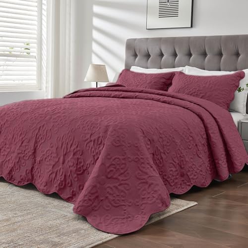 Kingnex Oversized King Bedspread Set Burgundy 128x120