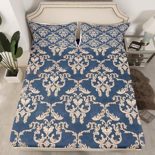 Feelyou Twin Size Damask Fitted Sheet Set