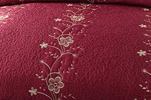 MarCielo 3 Piece Quilt Set Bedspread Microfiber Embroidered Comforter Set