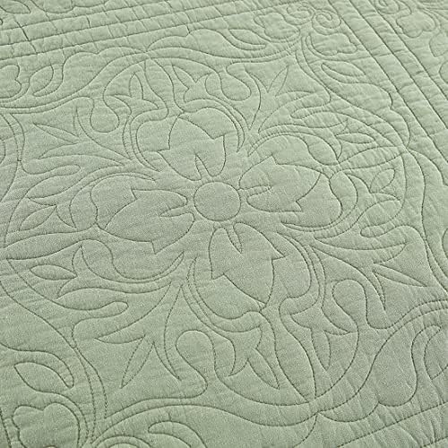 WINLIFE 100 Cotton King Quilt Set with Embroidered Floral Print