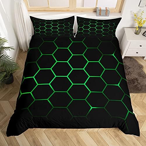 Feelyou Hexagonal Duvet Cover Set Neon Green Black 2Pcs Twin Size