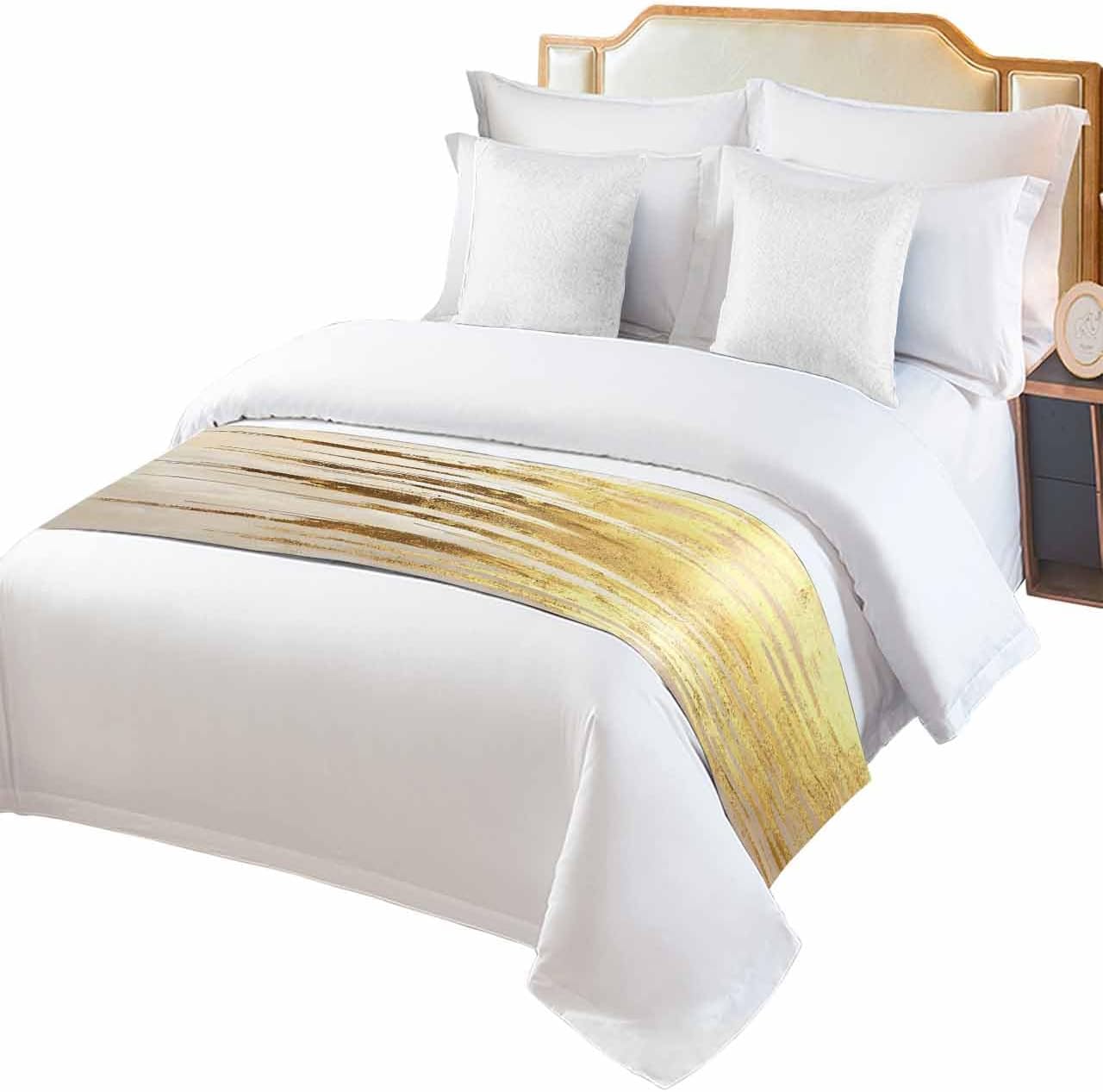 Abstract Gold Bed Runner Scarf Cal King Size