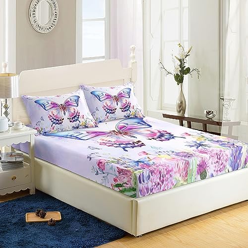 AILONEN Butterfly Fitted Sheet Set Twin XL Size