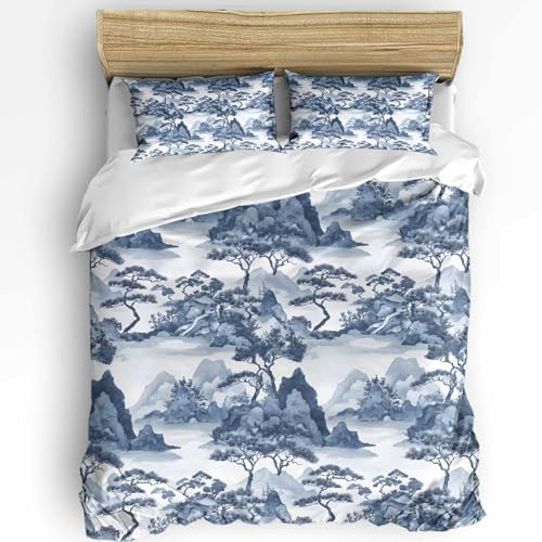 Boanket 3-Piece Queen Duvet Cover Set with Zipper Retro Garden Landscape