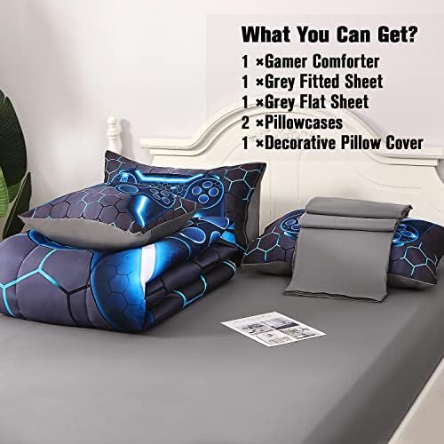 JQinHome Twin Gamer Comforter Set for Boys