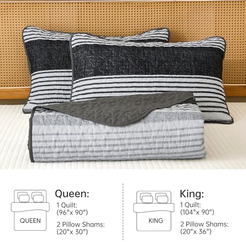 Xruibed King Size Quilt Set 3 Pieces Striped Patchwork