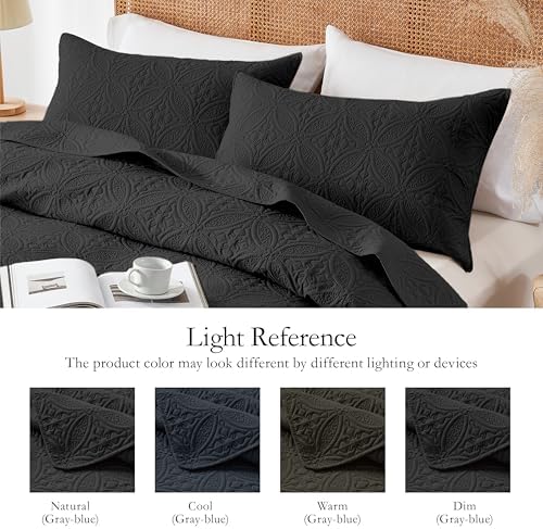 WURUIBO Quilt Set - Black Microfiber FullQueen Bedspread
