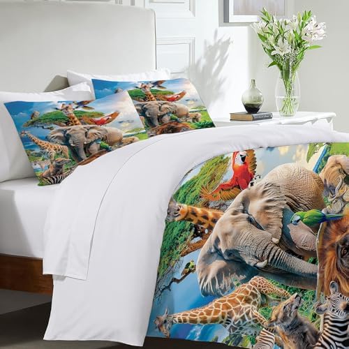 Funny Animals Duvet Cover Set 3 Pieces Jungle Print