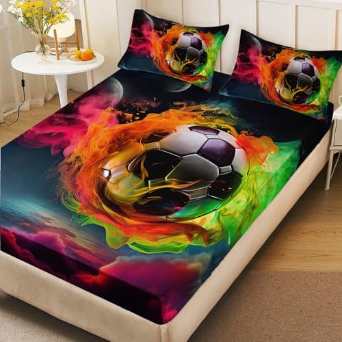 AILONEN Football Pattern Twin XL Fitted Sheet Set 3Pcs