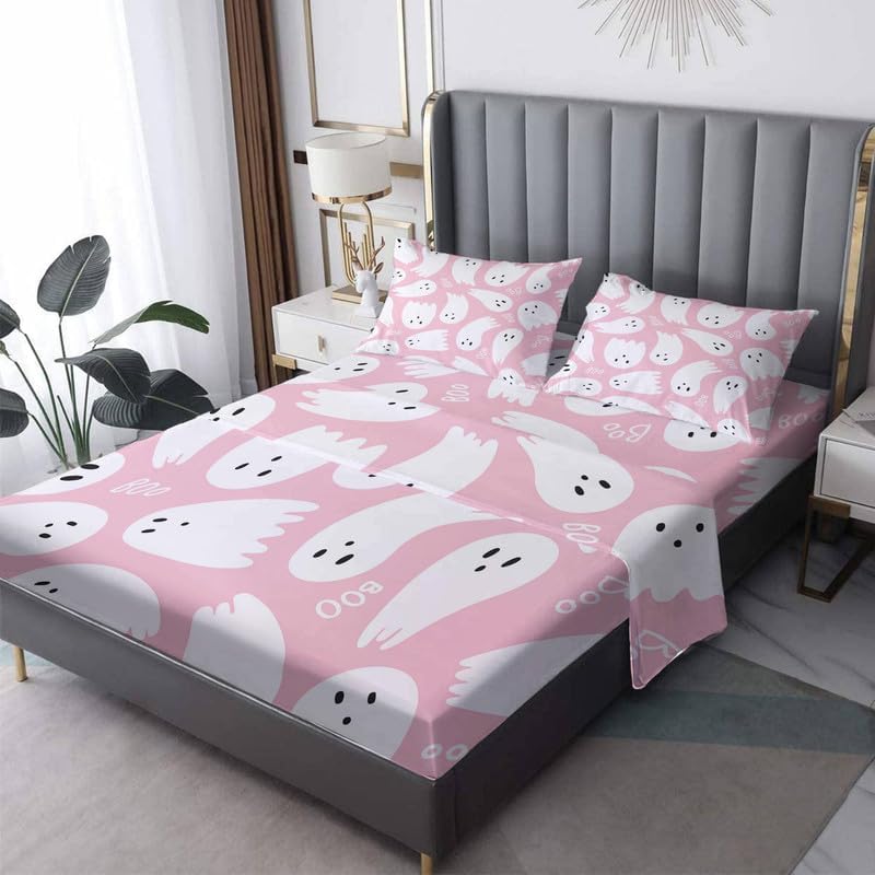 Spooky Ghost Twin XL Sheet Set - Halloween Bedding for Kids 1