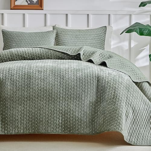 WARMDERN Luxury Velvet Quilt Set Queen Size