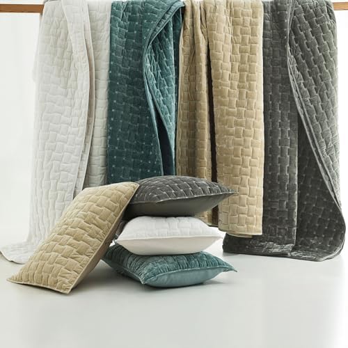 Grassix Velvet Quilt Set King Size Luxe Olive Green