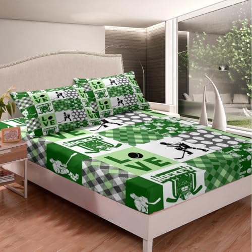 Erosebridal Ball Sports Hockey Twin Bed Sheet Set Green