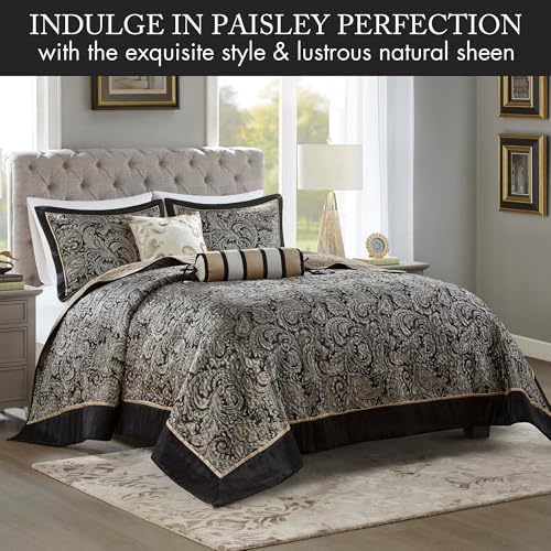 Madison Park Aubrey Reversible Bedspread Set 5 Piece Queen Black