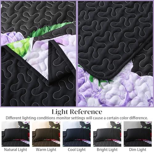 Heymybed Black Floral Quilt Set King Size 3 Pieces