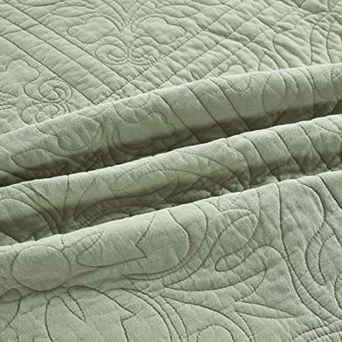 WINLIFE 100 Cotton King Quilt Set with Embroidered Floral Print