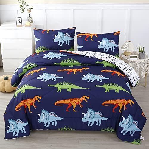 RYNGHIPY Dinosaur Comforter Set Twin Size Dark Blue Kids Bedding