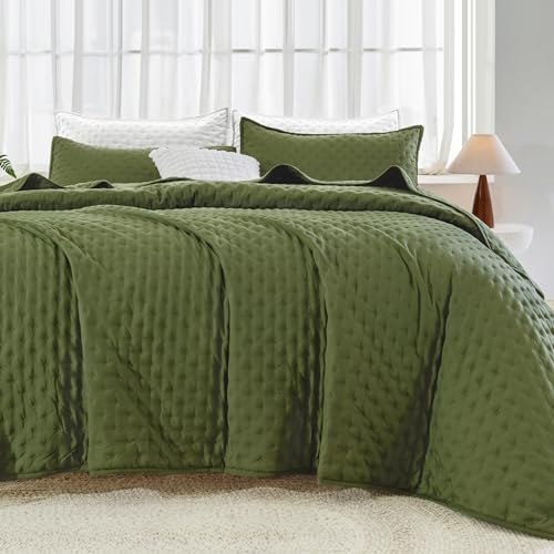 Andency Olive Green California King Quilt Set 3 Piece
