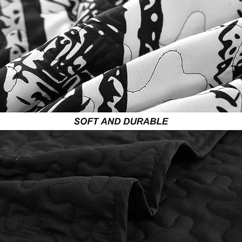 DJY King Size Quilt Set 3 Pieces Black Striped Microfiber