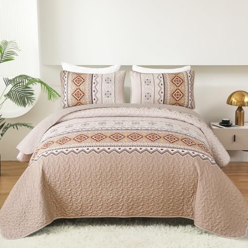 WONGS BEDDING Boho Beige Quilt Set Queen Size 1