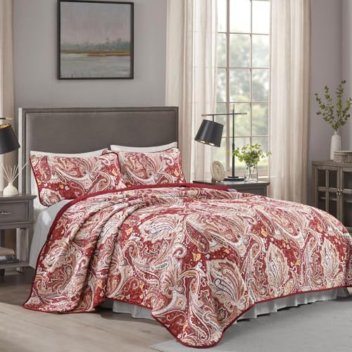 DJY Red Paisley Quilt Set - King Size 3 Piece