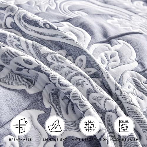 Chiinvent Oversized King Bedspread Set Navy Blue 128x120
