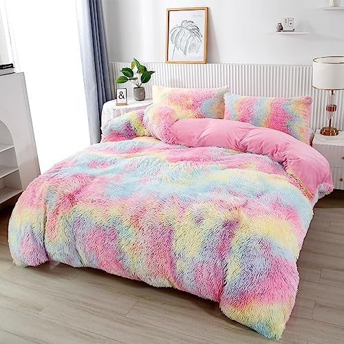 PERFEMET Pink Faux Fur Fluffy Comforter Set Twin