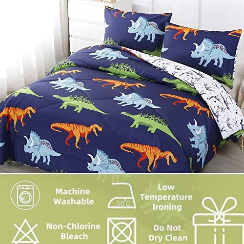RYNGHIPY Dinosaur Comforter Set Twin Size Dark Blue Kids Bedding