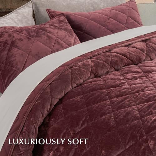 EVERGRACE Luxury Crushed Velvet Quilt Set Queen Size