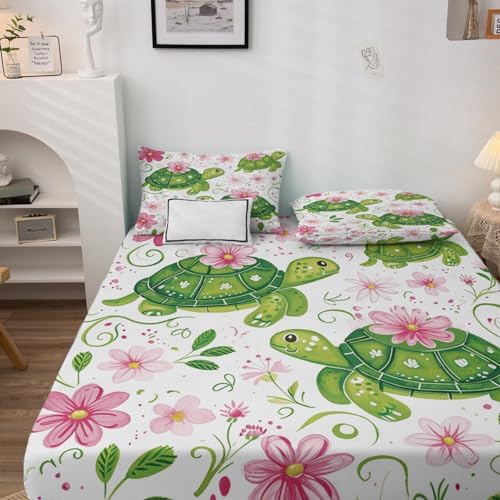 Fizzenobia Turtle Sheets Twin XL Set - Kids Cartoon Bedding
