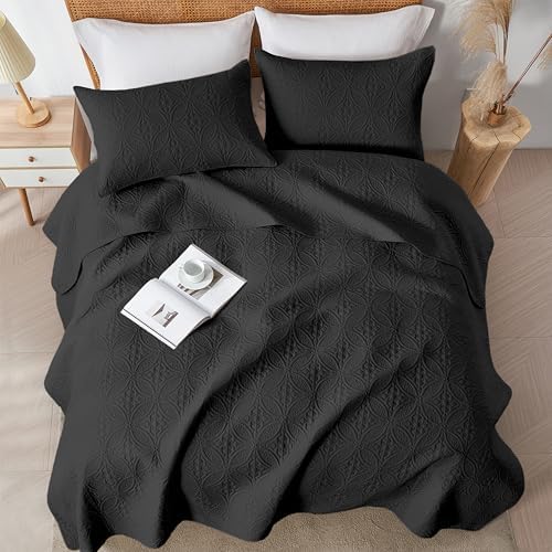 WURUIBO Quilt Set - Black Microfiber FullQueen Bedspread