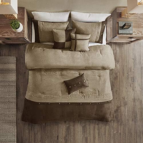 Madison Park Boone Cozy Comforter Set Faux Suede Rustic Brown 7 Piece