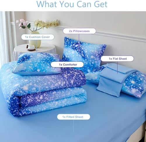 PERFEMET Blue Twin Comforter Set 6 Piece Bed in a Bag