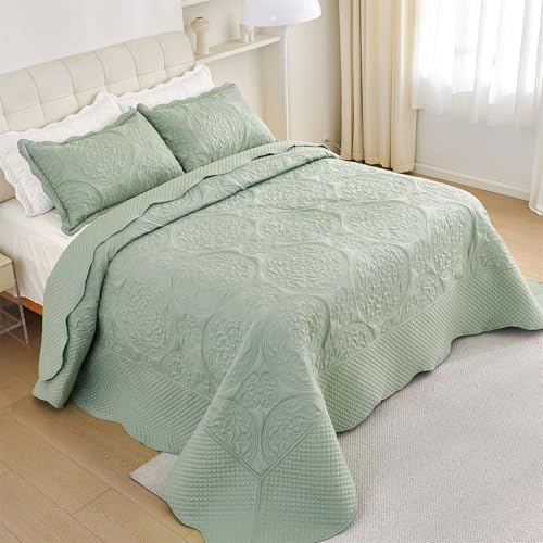Cmfshape King Quilt Set 3PCS Sage Green Oversized 1