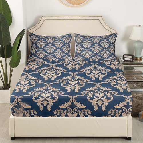 Feelyou Twin Size Damask Fitted Sheet Set