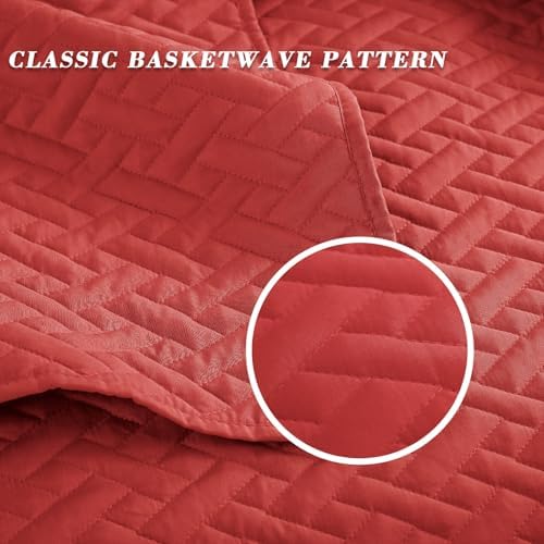 Exclusivo Mezcla King Size Quilt Set with Red Basket Weave Pattern
