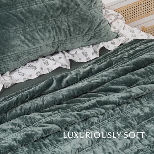 EVERGRACE Luxury Ruched Velvet Quilt King Size