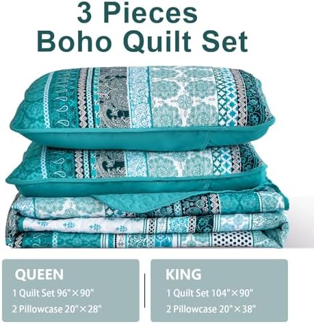WONGS BEDDING Teal Boho Quilt Set Queen 3 Piece