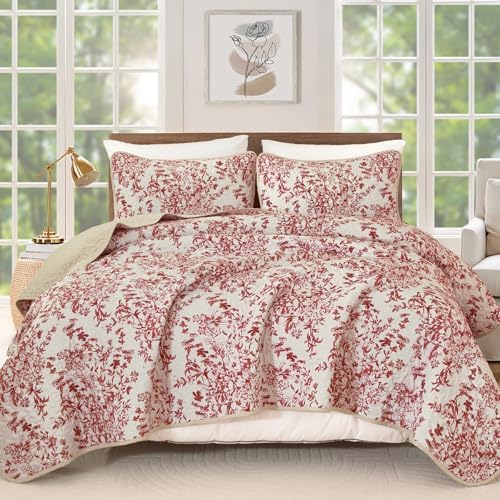 WONGS BEDDING King Size Quilt Set Red 3 Pieces